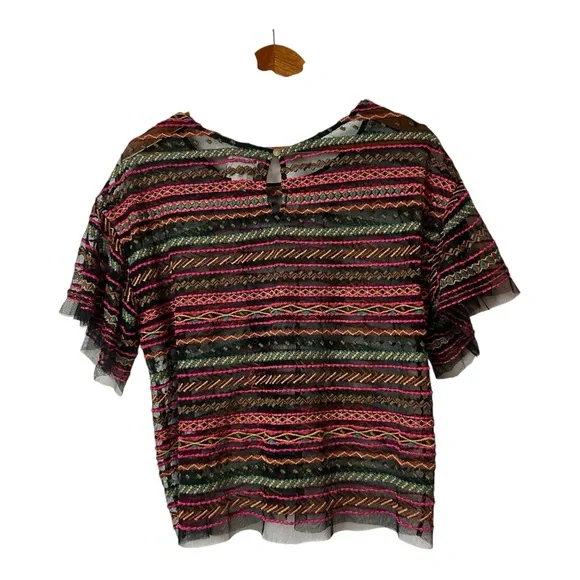 Maeve by Anthropologie Naples Embroidered Mesh Blouse size L. - Picture 4 of 12